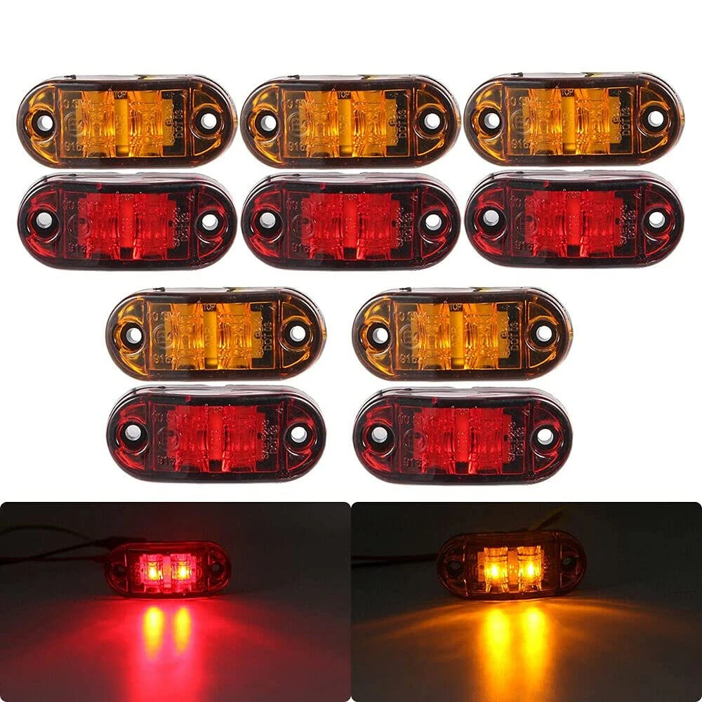 

5x Amber+ 5x Red LED Car Truck Trailer RV Oval 2.5" Side Clearance Marker Lights