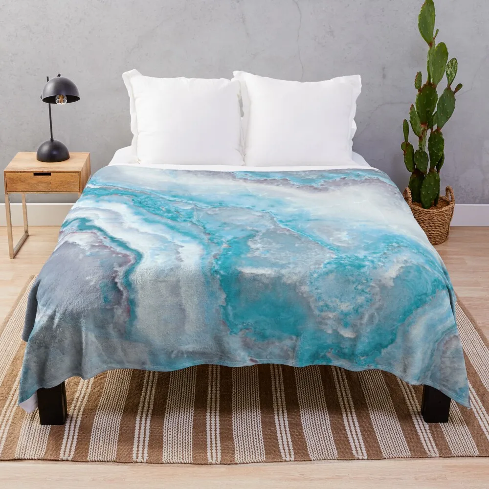 

Luxury Mermaid Blue Faux Agate Marble Geode Gem Designer Chunky Knit Best Summer Throw Blankets