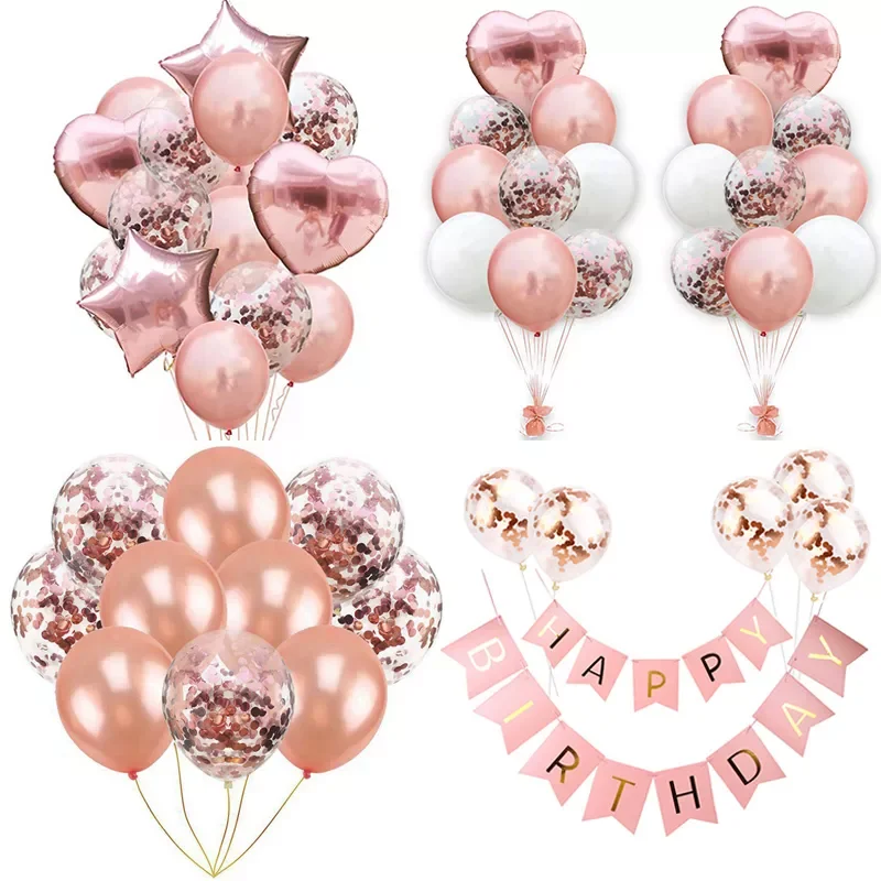 

Rose Gold Balloons Set Confetti Latex Ballons Wedding Baloons Supplies Happy Birthday Party Decorations Kids Baby Shower Favors