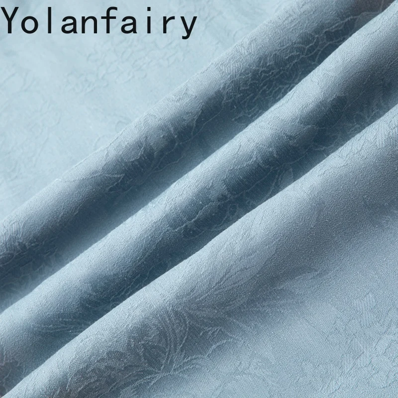 Фото YOLANFAIRY, широкие брюки из 100% натурального шелка шелковицы, женские свободные повседневные светло-голубые брюки, брюки с эластичной резинкой на талии, женские брюки №5