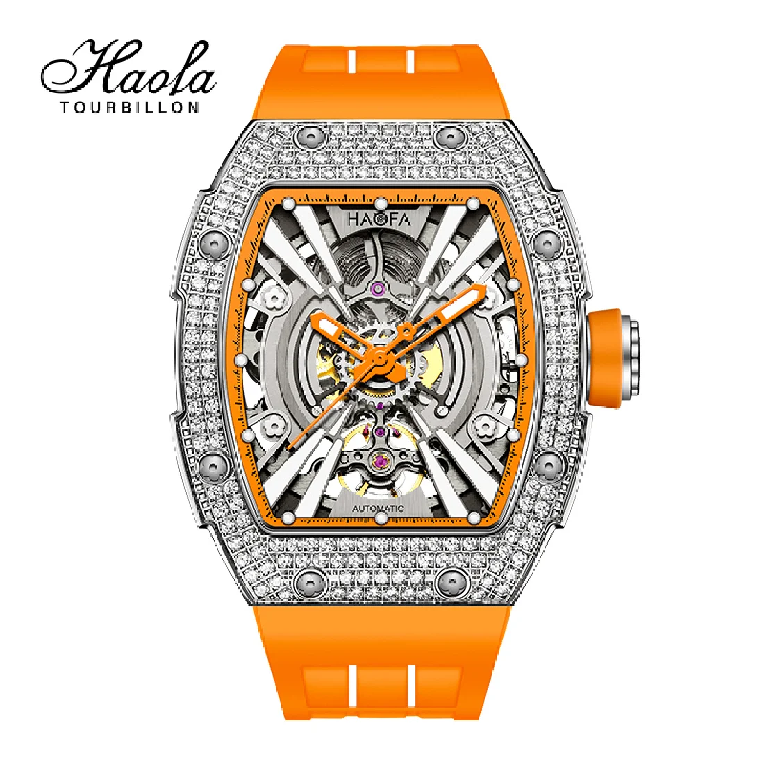 

Haofa Luxury Automatic Mechanical Watch For Men Sapphire Self Wind Fashion Luminous Skeleton Men Watch Crystal Bezel Waterproof