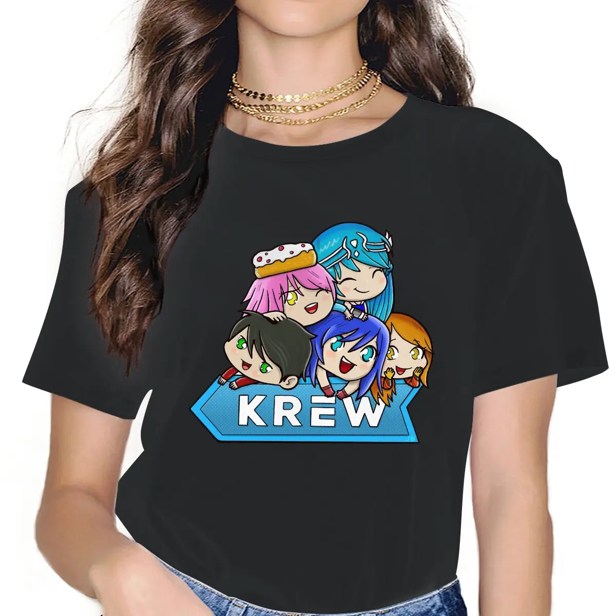 Krew Pile Up Women T Shirt Gacha Life Casual Game Funny Tee Shirt Short Sleeve Crew Neck T-Shirt Graphic Clothing