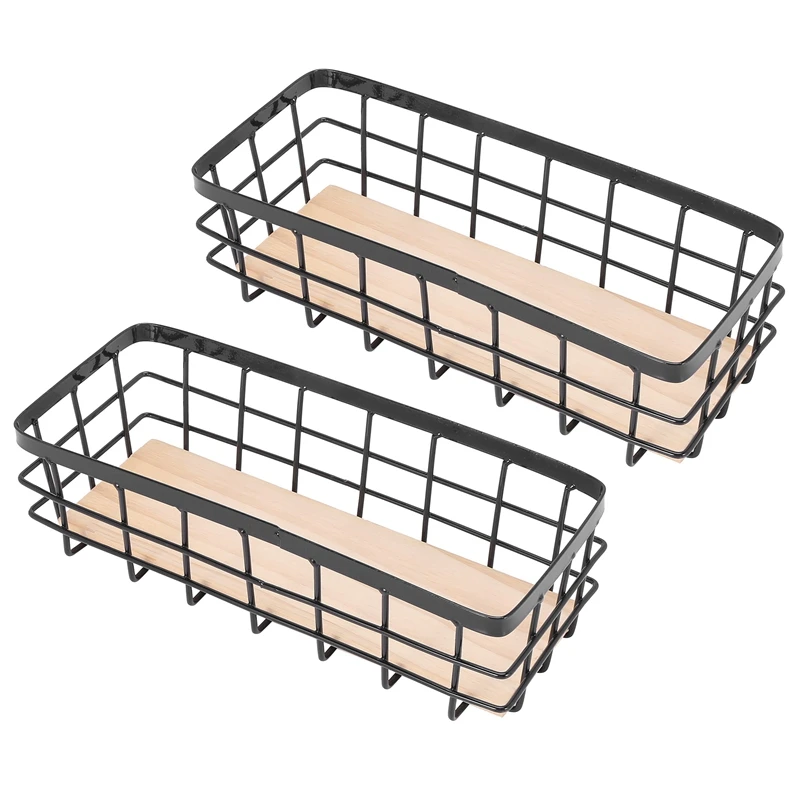 

2X Iron Storage Holders Home Storage Shelf Wall Hanging Storage Box Flower Pots Book Storage Racks Organizer-Black