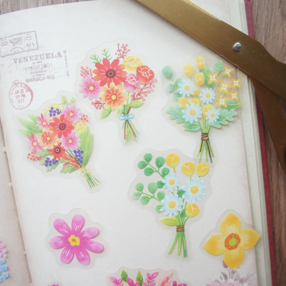 

38pcs watercolor Make a bunch of flowers Style PVC Sticker Scrapbooking DIY Gift Packing Label Decoration Tag