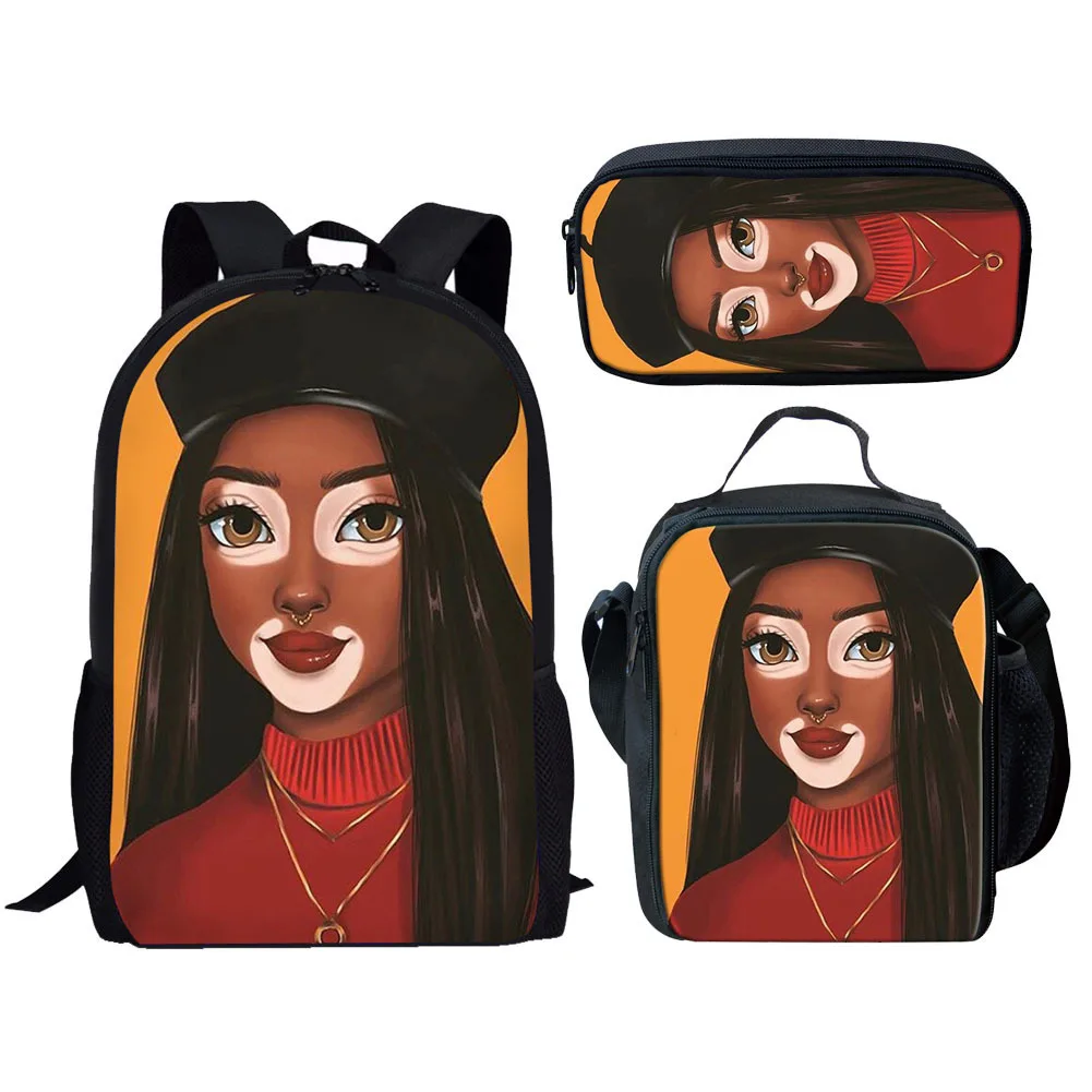 

Creative Fashion Trendy Funny African Girls 3D Printed 3pcs/Set pupil School Bags Laptop Daypack Backpack Lunch bag Pencil Case