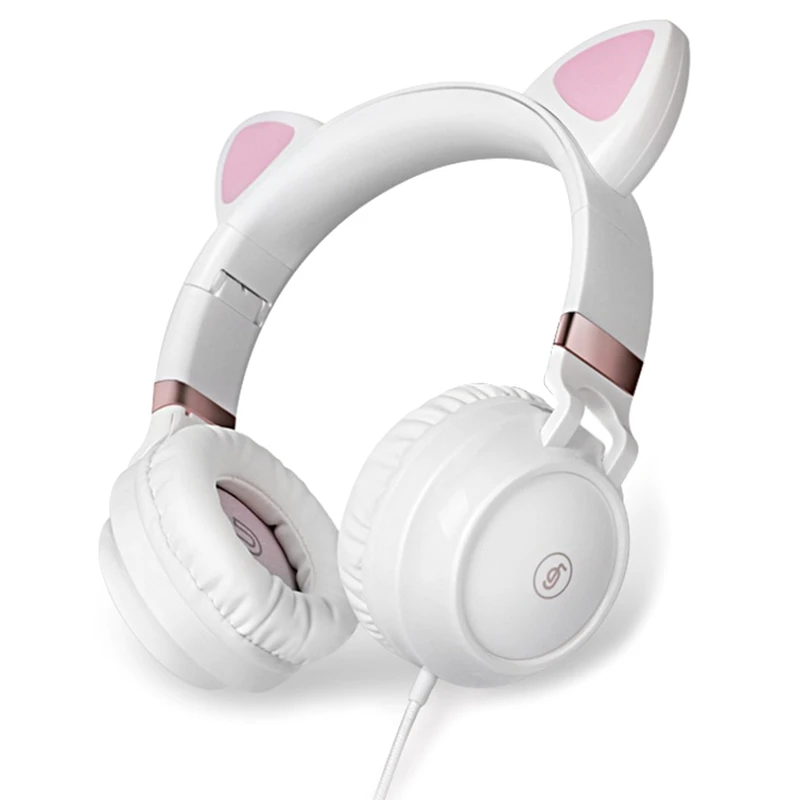 

Cat Ear Headphones, 3.5Mm AUX Wired Headphones, Foldable With Mic, For Computer, Phone (White)