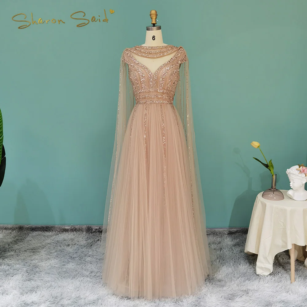 

Роскошное вечернее платье Шампань Sharon Said с рукавами-накидками, элегантное арабское женское платье для гостей свадьбы, официальвечерние пла...