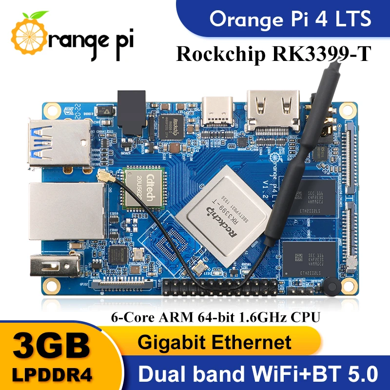 

Clearance Orange Pi 4 Lts 3GB RAM Development Board RK3399-T Single Board Computer Support Wifi BT5.0 Run Android Ubuntu Debian