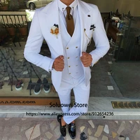 fashion white slim fit mens suits groom wedding peaked lapel tuxedo 3 piece jacket vest pants set formal business costume homme