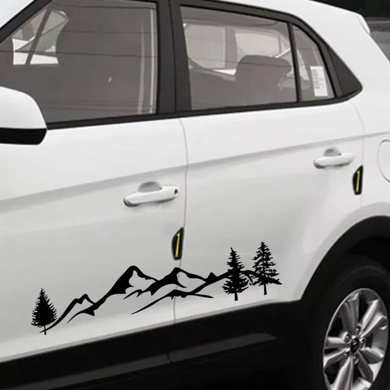 

For SUV RV Camper Offroad 1pc 100cm Black/White Tree Mountain Car Decor PET Reflective Forest Car Sticker Decal