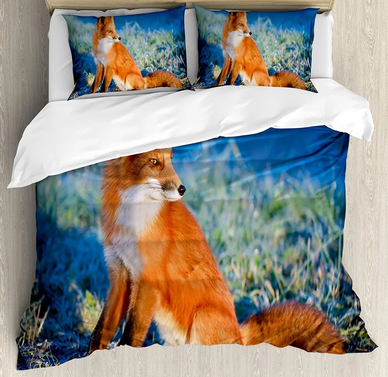 

Fox Bedding Set For Bedroom Bed Home Serene Autumn Field in Cold Morning with Fox Nature S Duvet Cover Quilt Cover Pillowcase