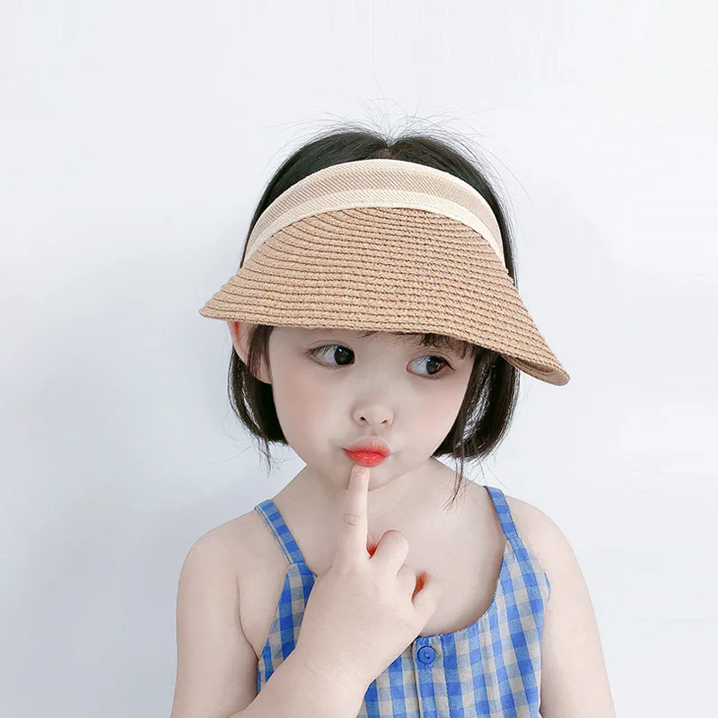 

Summer Baby Girls Sun Hat Kids Boy UV Protection Empty Top Straw Hat Outdoor Beach Adjustable Visor Cap