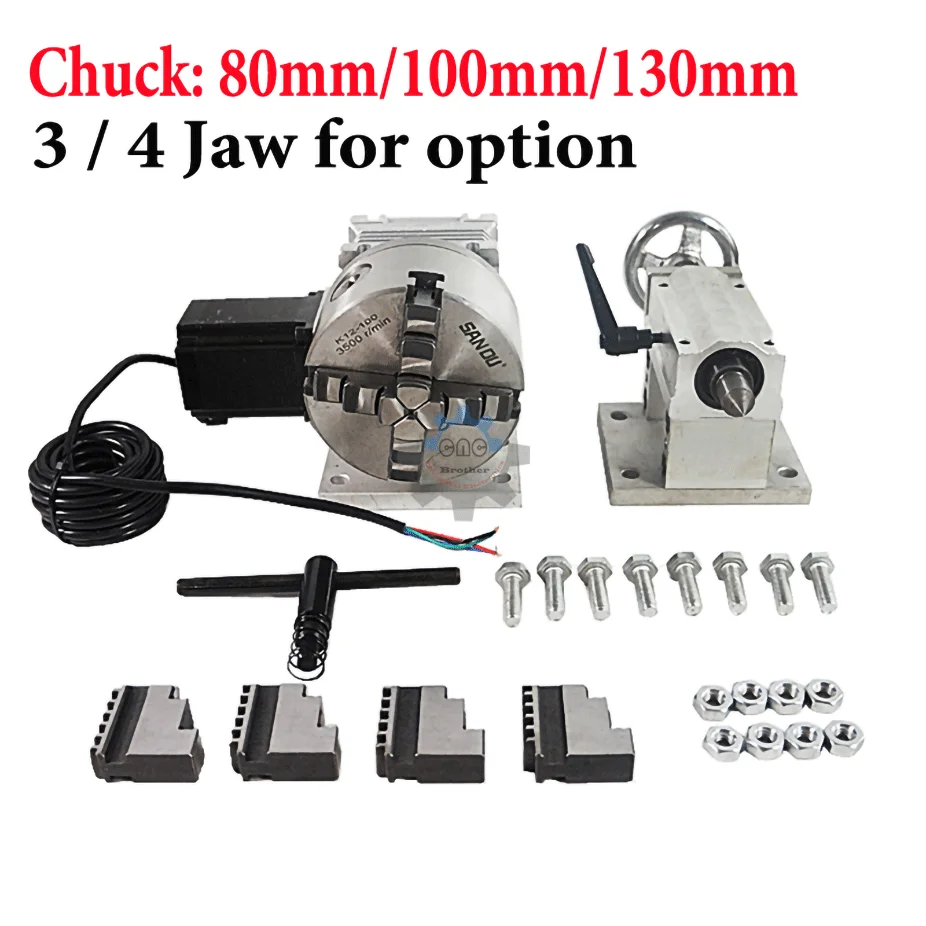 4-осевой вращающийся Расширенный роторный и 3-х кулачковый 80 мм Φ патрон Nema23