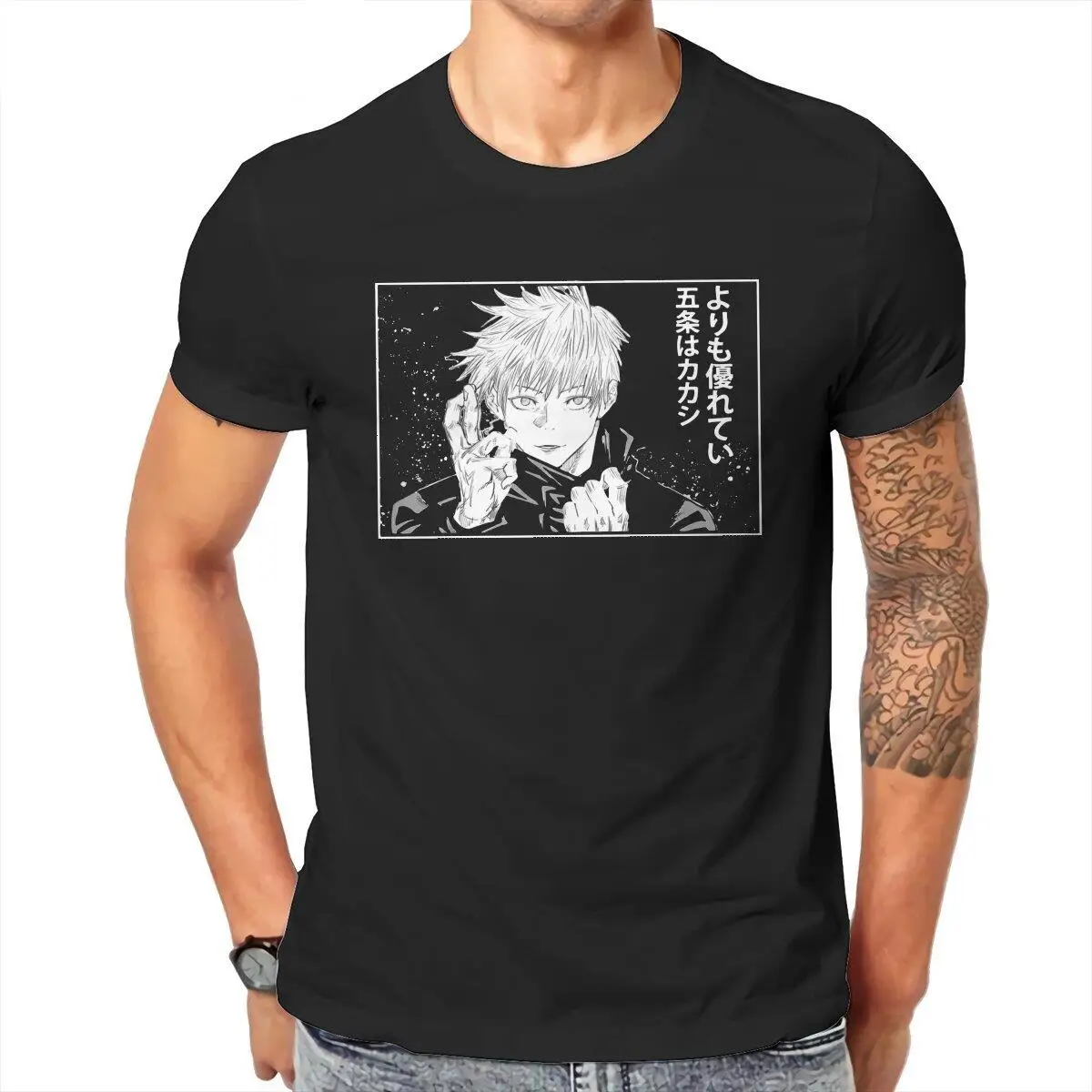 Funny Anime Manga Gojou Satoru T-Shirts for Men Crewneck Pure Cotton T Shirt Jujutsu Kaisen Short Sleeve Tee Shirt Printing Tops