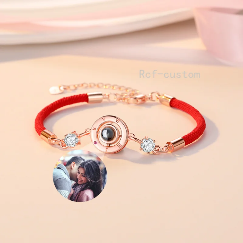 

Custom Circle Projection Bracelet with diamond Personalized Photo Jewelry For men woman Christmas Gifts Lovers Souvenirs