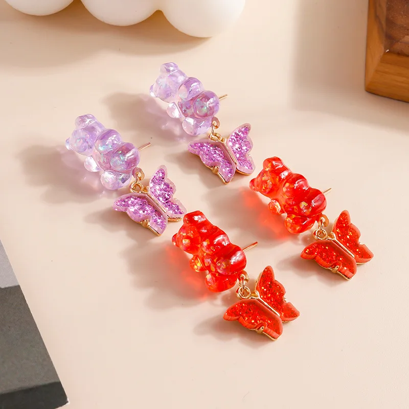 

Cute Candy Bear Earrings Trendy Accessories Jewelry Gift Sweet Acrylic Love Heart Butterfly Pendant Earrings for Women Girls