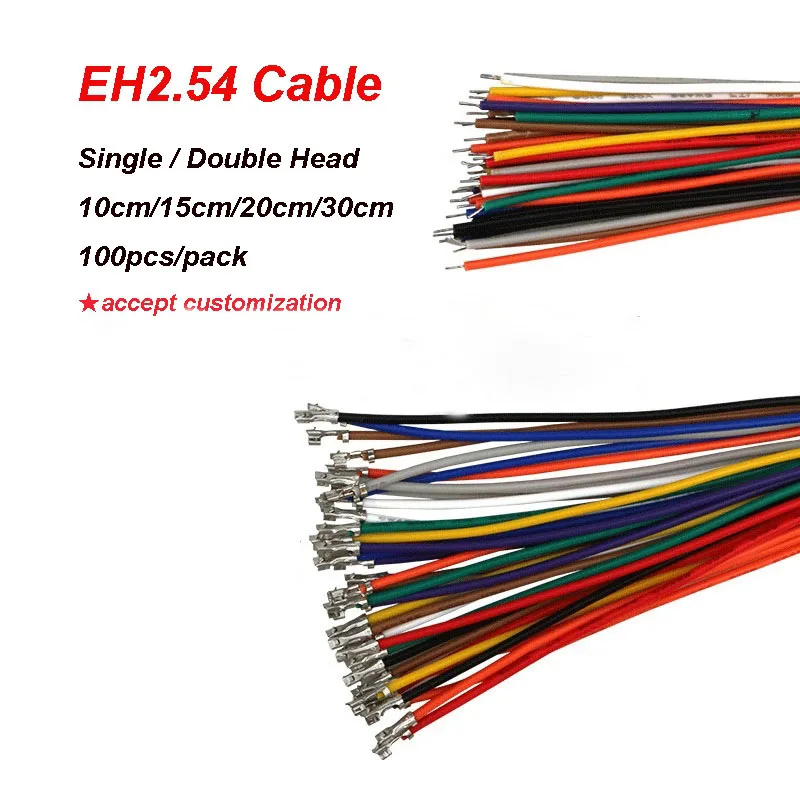 100pcs jst EH 2.5mm 2.54mm Connector Terminal Wire Electronic Cable Single/Double Head without housing 26AWG 10cm 15cm 20cm 30cm