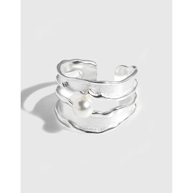 

Korean Version of INS Cold Wind Niche Design Sense Geometric Irregular Face Pearl Ring Sterling Silver S925 Female Ring