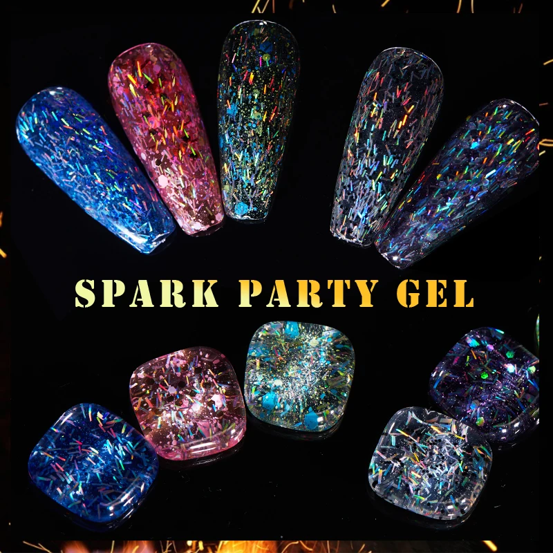 Glitter Sequins Gel Nail Polish 6 Colors Fireworks UV 7.5ml Colorful Shimmer Varnish Hybrid Enamel Lacquer |