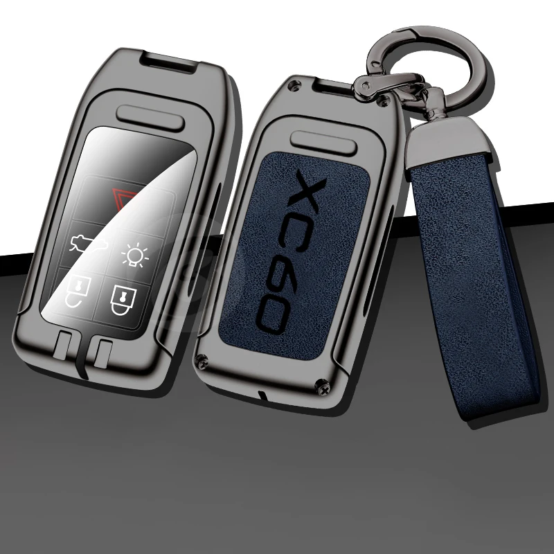 

Universal Car Remote Key Case Cover for Volvo XC60 r Metal Leather Key Protector Shell with Keychain Keyless Accessories