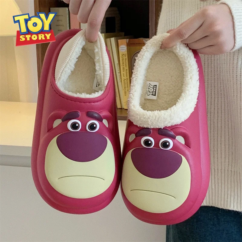 Новые водонепроницаемые хлопковые тапочки Disney Lovely Image Lotso Strawberry Bear осенне-зимняя