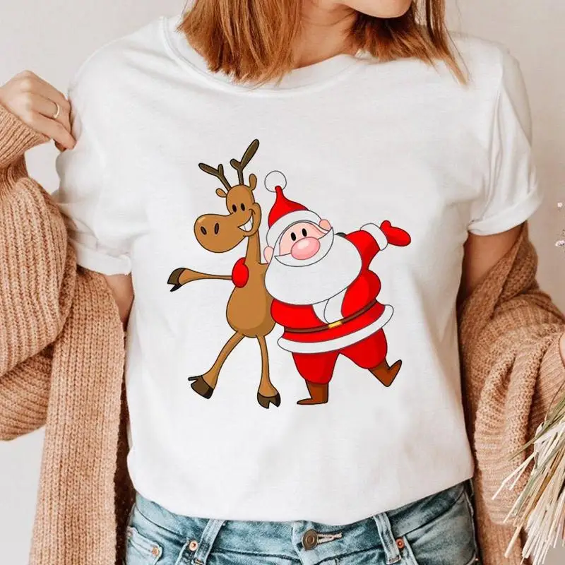 

Женская Праздничная футболка в стиле 90-х с изображением оленя, футболка с рисунком Счастливого Рождества и нового года, 2022