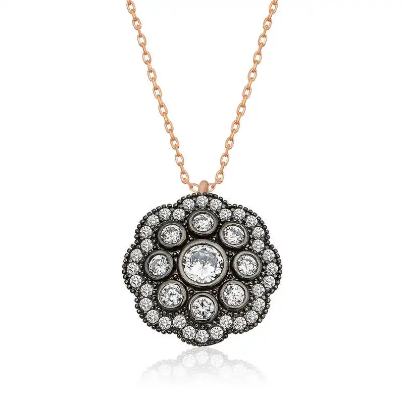 

Tevuli 925 Sterling Silver Flower Pattern Diamond Montür Necklace