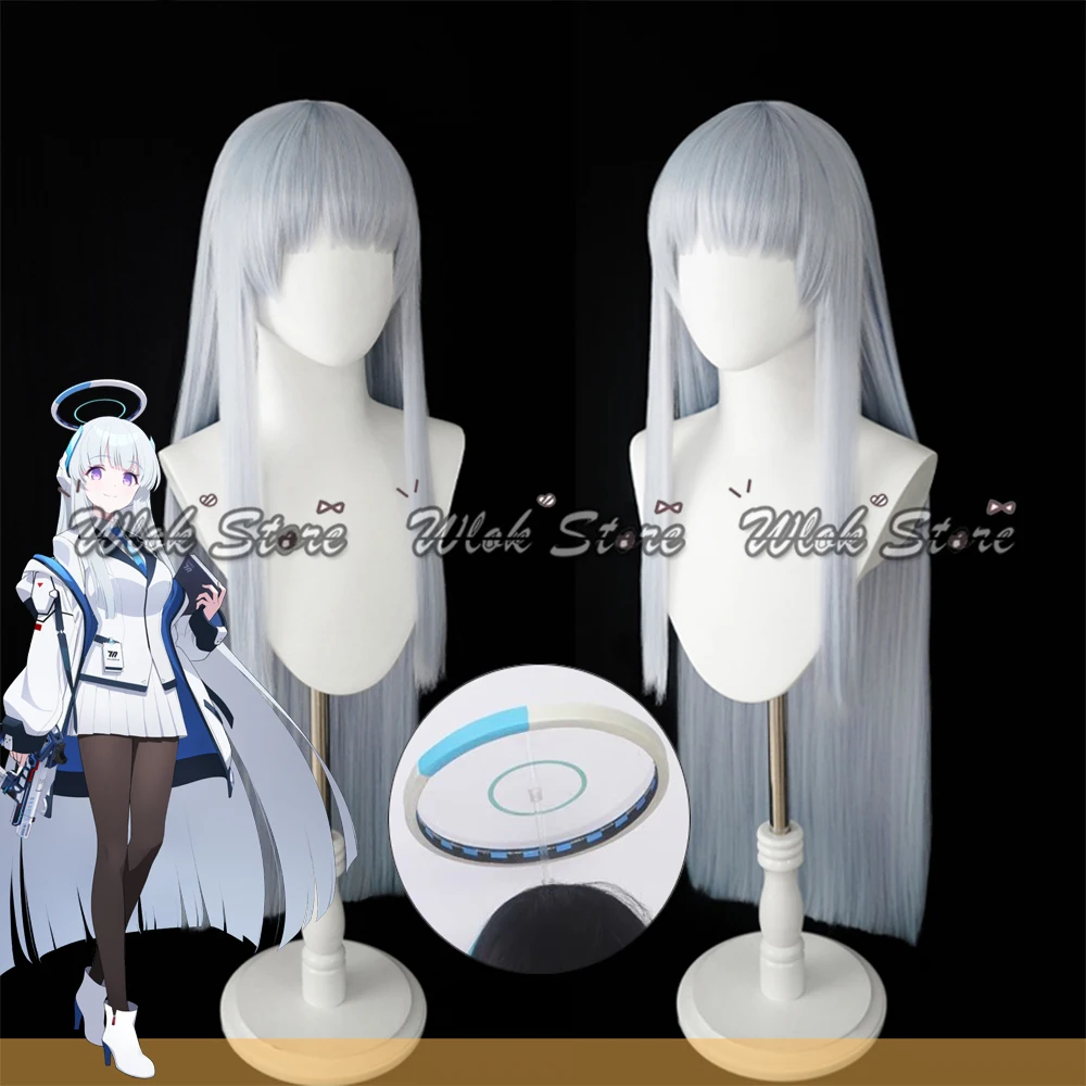 

Blue Archive Ushio Noa Cosplay Halo Wig Grey White Long Hair Heat Resistant Synthetic Wigs Halloween Carnival Role Play Props