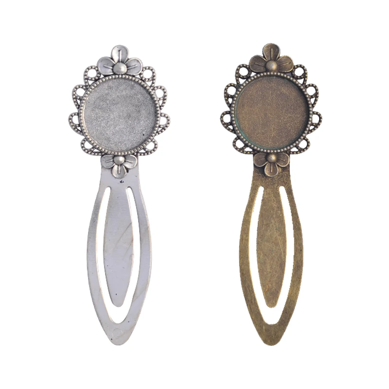 

New Fashion 2pcs 20mm Inner Size Antique Silver Plated Bronze Vintage Flower Handmade Bookmark Cabochon Base Cameo Setting