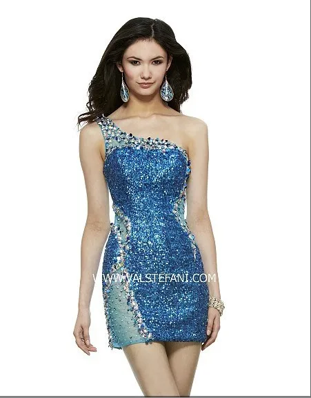 

free shipping 2018 beaded crystal one shoulder short vestido de noiva sexy blue elegant party prom gown bridesmaid dresses