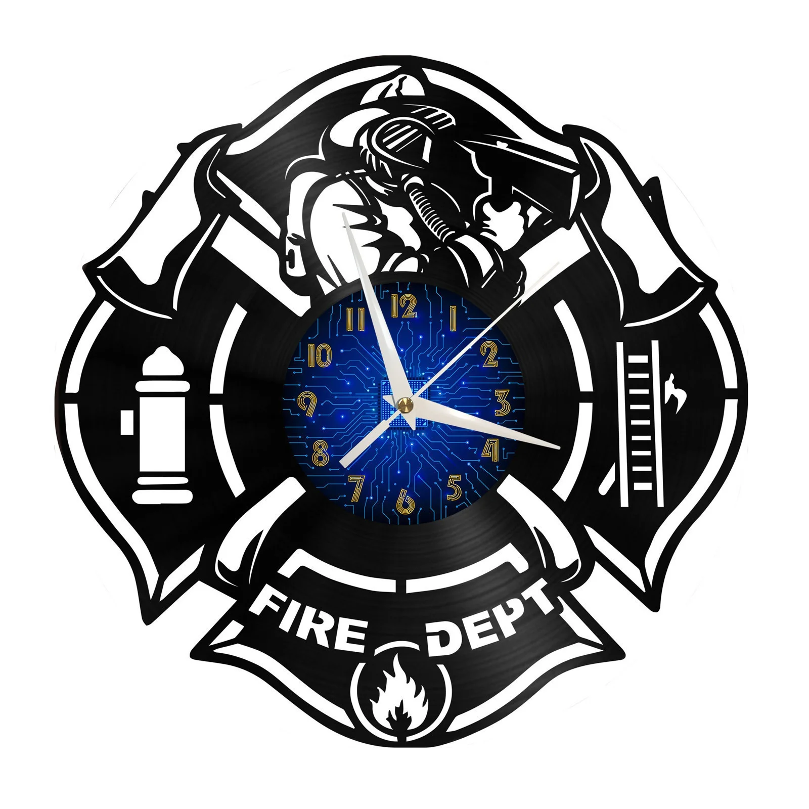 

Fire Dept Firemen Vinyl Record Wall Clock for Kitchen Wall Decor Wall Art