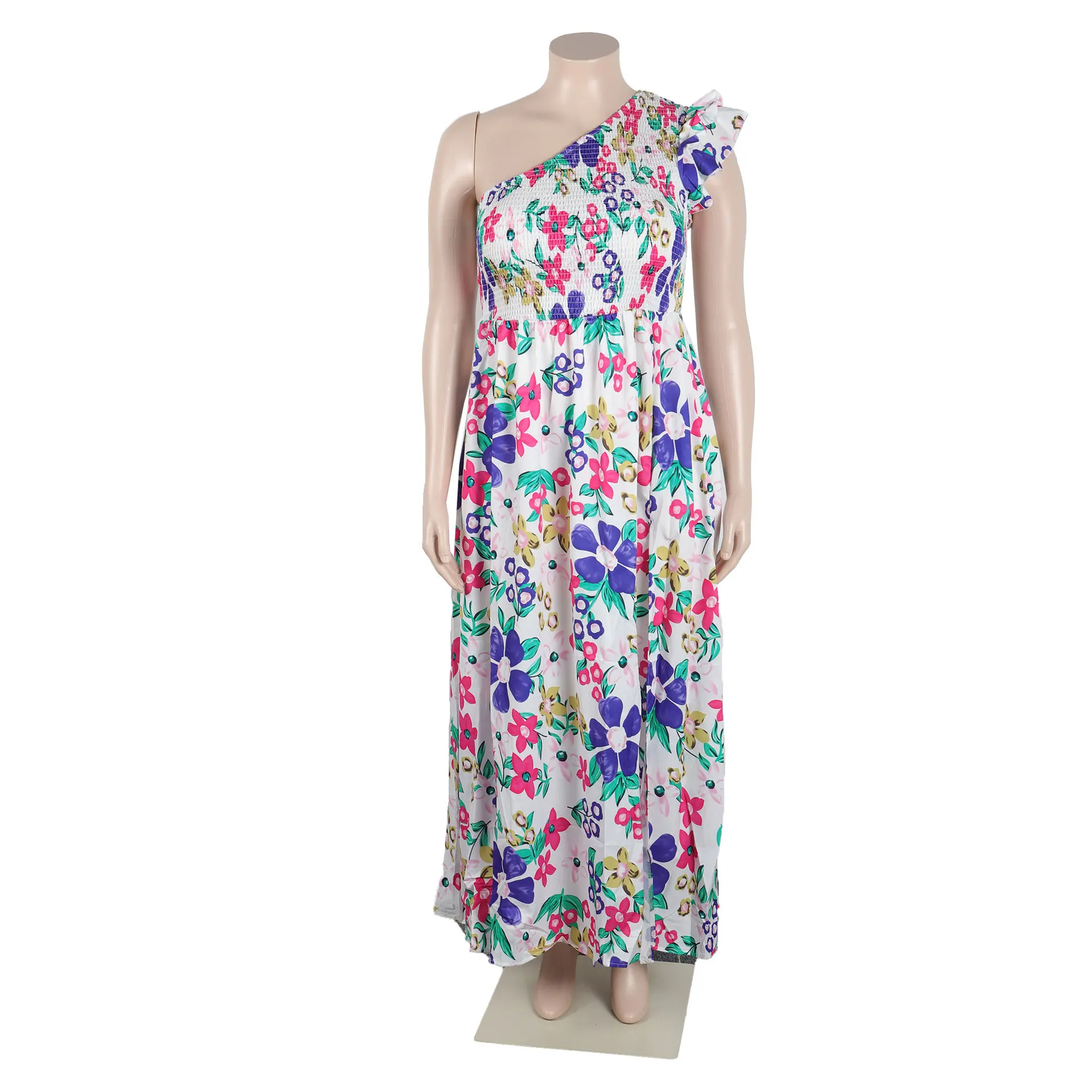 Plus Size Elegant Floral Dress One Shoulder Loose Casual Cloth 2023 Summer Trendy Evening Party New Dress Lady Luxury Long Robes