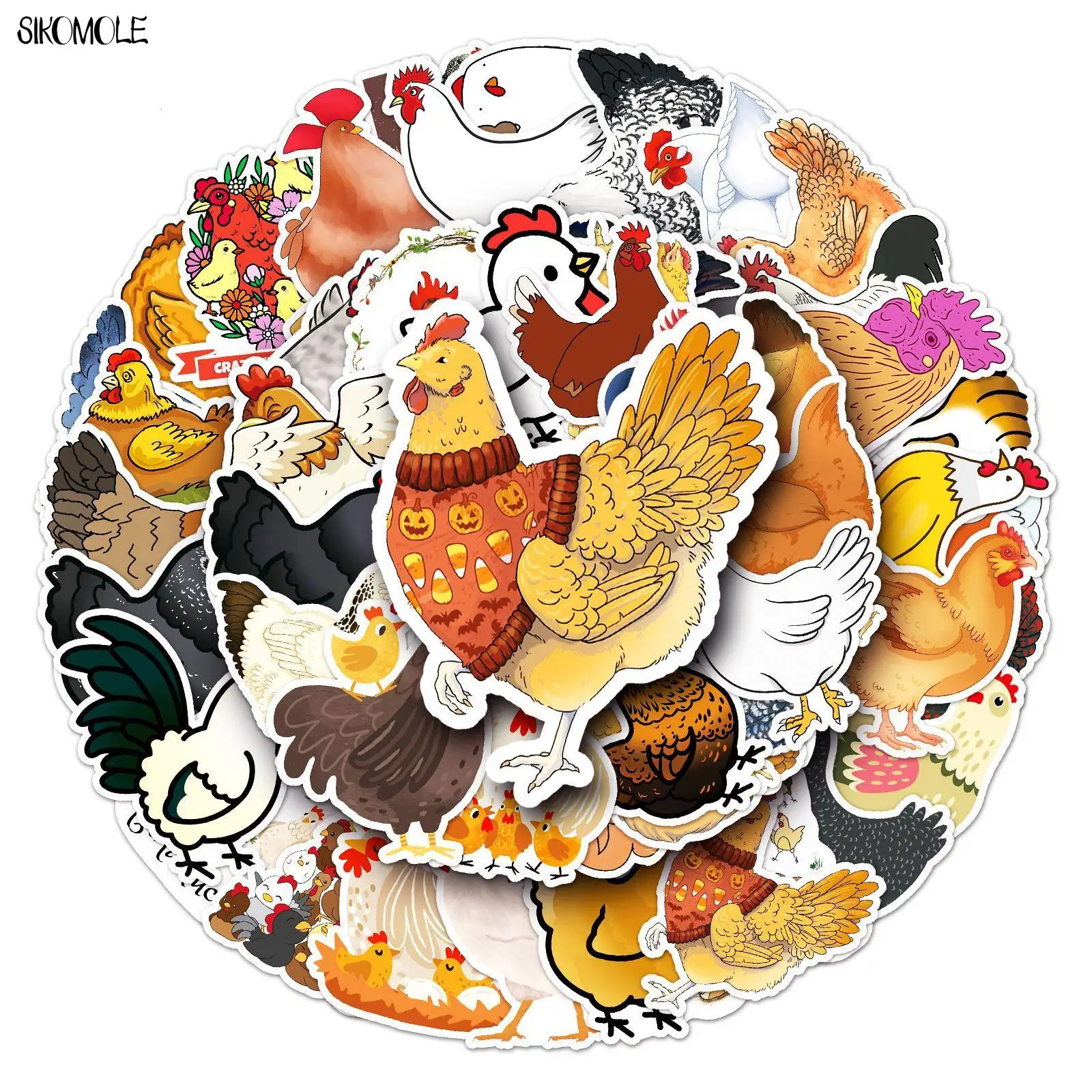 10/30/50PCS Cartoon Cute Chicken Stickers Kawaii Animals DIY