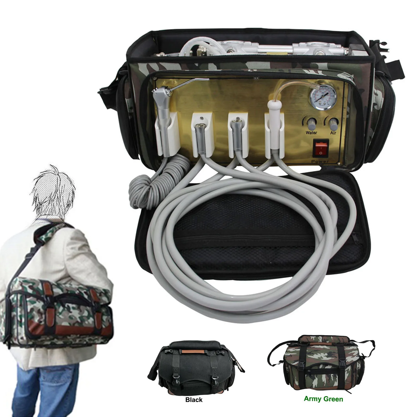 

Portable Backpack Dental Turbine Unit With Air Compressor Triplex Syringe 2/4Hole Electronic Functional 410W 110V/220V Equipment