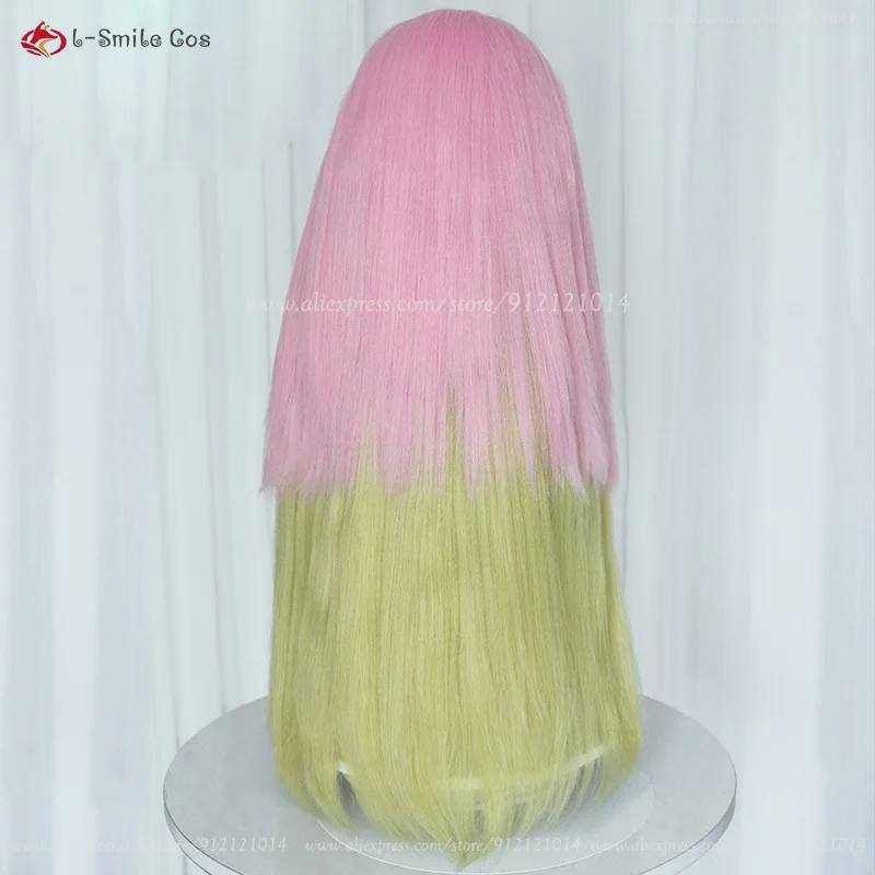 Парик для косплея Kanroji Mitsuri из аниме Длинные розовые и зеленые искусственные