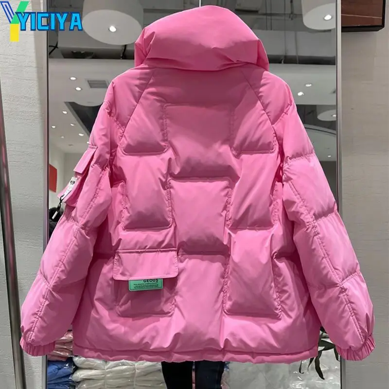 YICIYA Winter Jacket Women 2023 New Fashion Coats Stand Collar Solid Color Warm Parkas Oversize Pockets Zipper Jackets Women Y2k