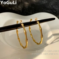 trendy jewelry s925 needle hoop earrings hot sale classic high quality brass metal golden earrings for women gift