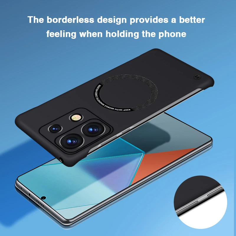 Фото Магнитный противоударный чехол для Redmi Note 13 Pro Plus Pro + 5G, тонкий жесткий ПК, защита камеры с беспроводной зарядкой, оригинальная задняя крышка №3
