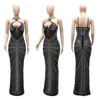 2022 fashion sexy night party maxi dress bodycon dress spaghetti sequins dress berlian solid diamond elegant long dresses