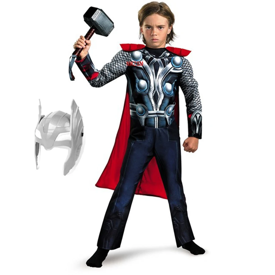 SuperHero Kids Thor Muscle Cosplay Costumes Clothes Led Harm