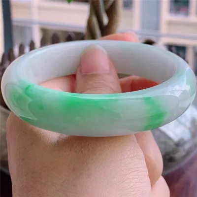 

zheruz Jewelry natural light green double color Myanmar jade 54mm-62mm light green bracelet exquisite princess bracelet for girl