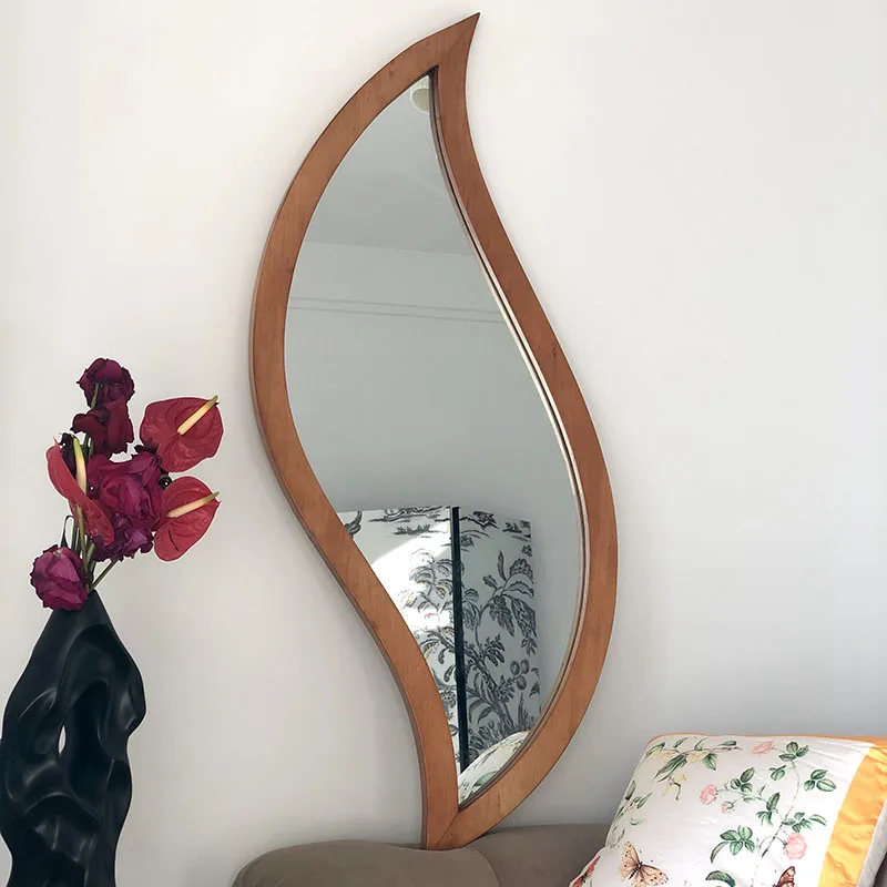 

Wooden Full Body Mirror Hallway Aesthetic Large Floor Mirror Irregular Vintage Espejo Redondo De Pared Living Room Decoration