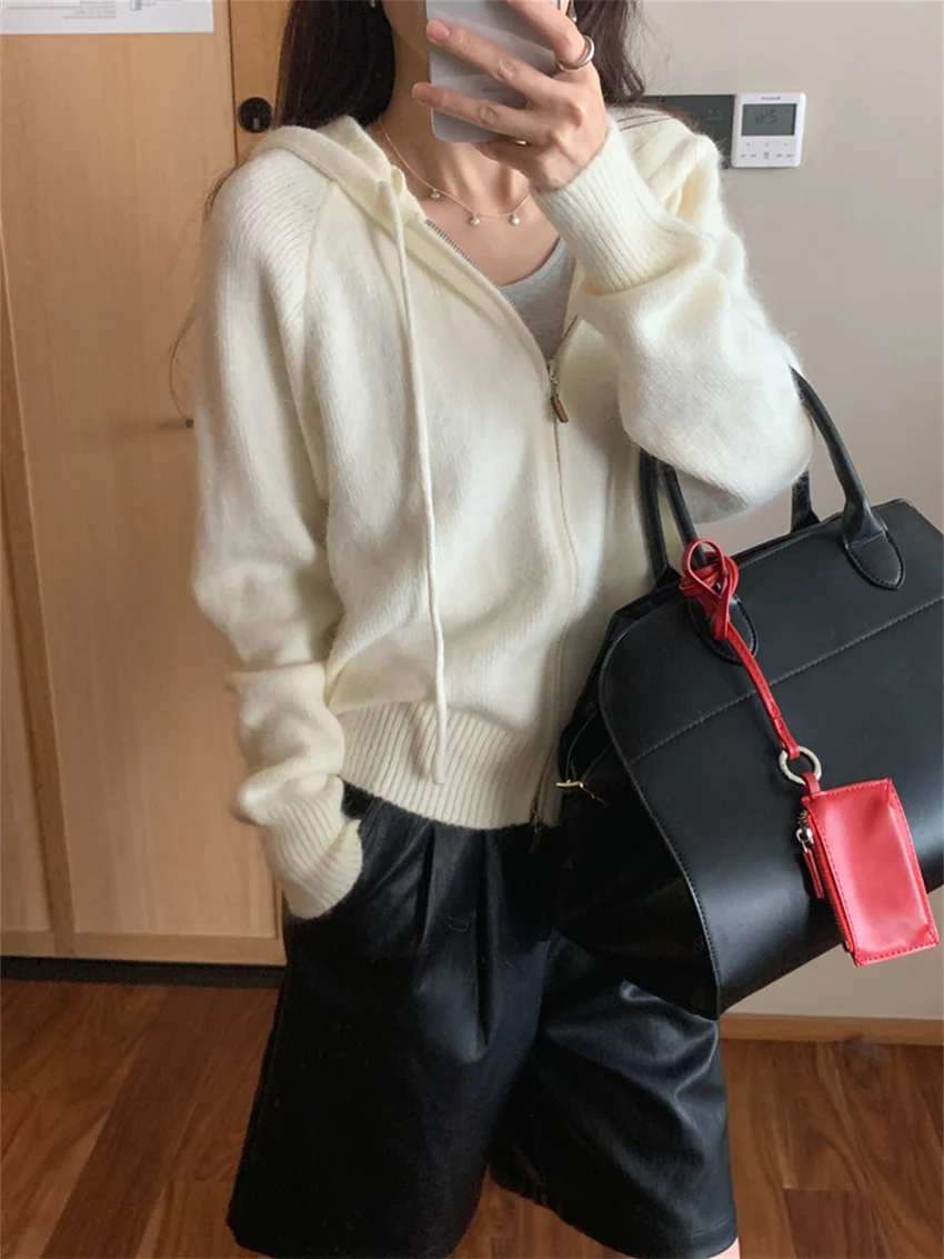 Мягкие свитера с капюшоном в стиле ретро Alien Kitty женские трикотажные изделия