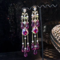 womens trend earrings 2022 silver 925 rhinestone earrings jewelry long section with pearl purple tassel fashion net red style