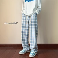 summer thin casual pants men fashion 3 colors retro plaid pants men korean loose straight ice silk pants mens trousers m 2xl