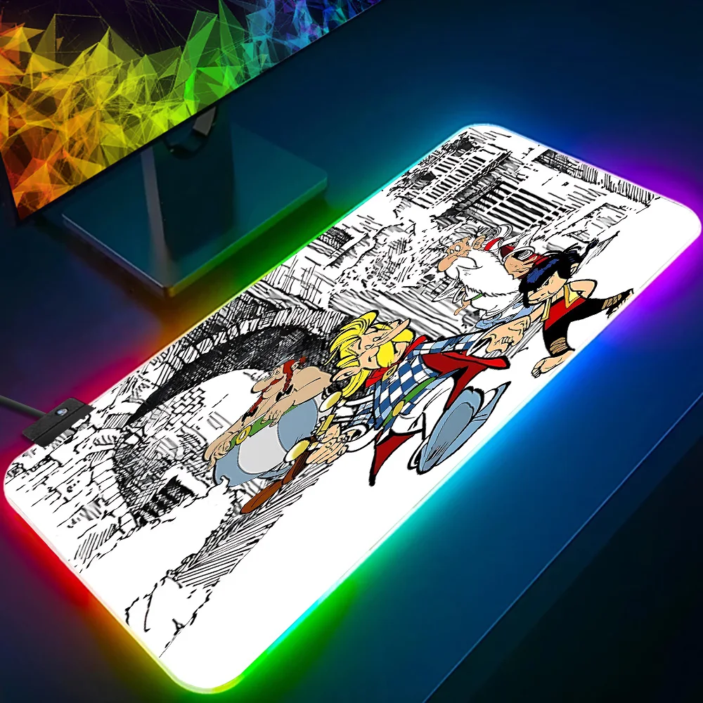 Фото Аниме-коврик для мыши RGB AsterixS & O-ObelixS для ПК-геймеров, светящийся LED коврик для мыши, резиновый игровой компьютерный коврик для мыши №2