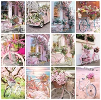 5d diy round full diamond embroidery bicycle flower cross stitch mosaic landscape diamond painting full square home decoration