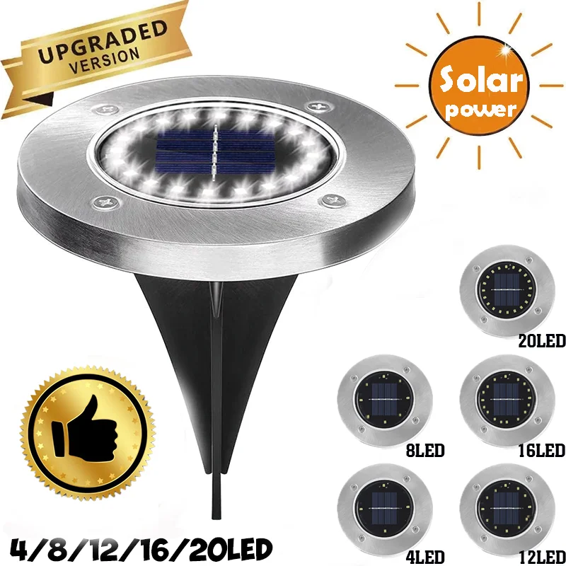 

1PCS Solar Power Underground Lamp Outdoor Waterproof Buried Lamp 4/8/12/16/20LEDs Landscape Pathway Lighting