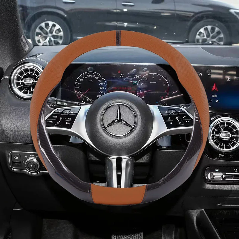 Фото Для Mercedes-Benz GLA-Класса 4MATIC X156 H247 45 GLA250 GLA200 GLA220d GLA250e: Кожаный противоскользящий чехол на руль 38 см №1