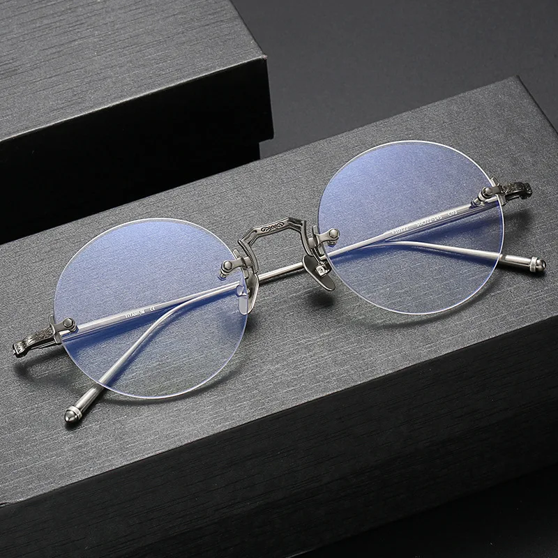 Zerosun Round Reading Glasses Male Women Gold Titanium Eyeglasses Frame Men Rimless Vintage Nerd Spectacles +100 150 200 Diopter